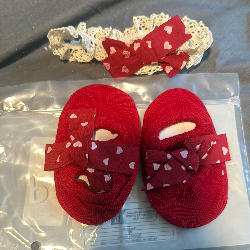 Red Baby Booties with Heart Bow